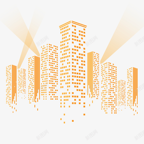 时尚橙色楼群png免抠素材_新图网 https://ixintu.com 光影 卡通楼群 橙色建筑物 高楼大厦