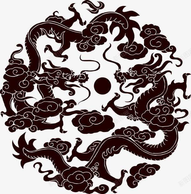 栗色双龙戏珠png免抠素材_新图网 https://ixintu.com 中国风 双龙戏珠 栗色