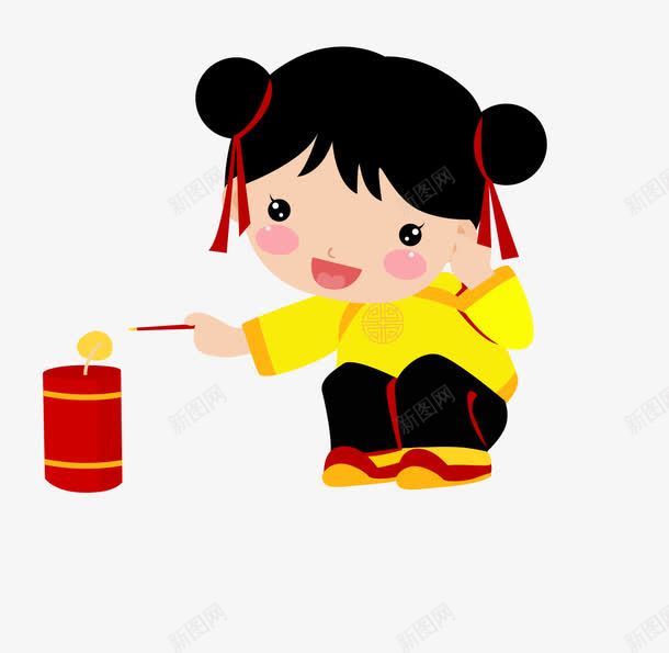 放鞭炮的女孩png免抠素材_新图网 https://ixintu.com 2018年 卡通 喜庆 女孩 手绘 放鞭炮 放鞭炮的女孩 新年 狗年 过年