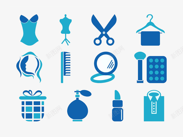 女士各类蓝色化妆品图标元素png_新图网 https://ixintu.com logo设计大赛 logo设计方案 logo说明 产品logo设计 化妆品 化妆品logo设计 图标元素 女士