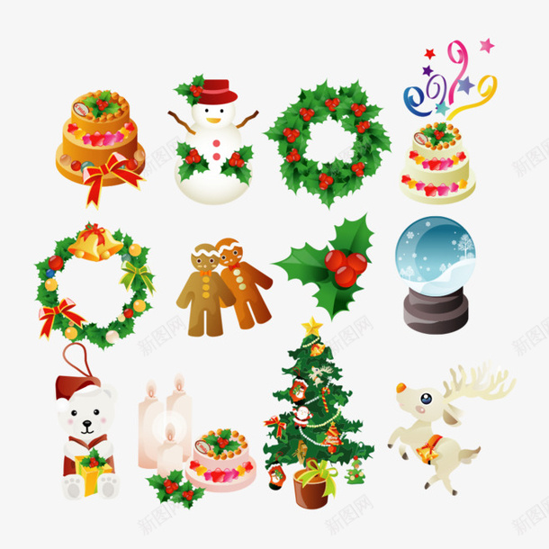 圣诞综合1png免抠素材_新图网 https://ixintu.com 圣诞树 圣诞节 素材综合 蛋糕 雪人 麋鹿