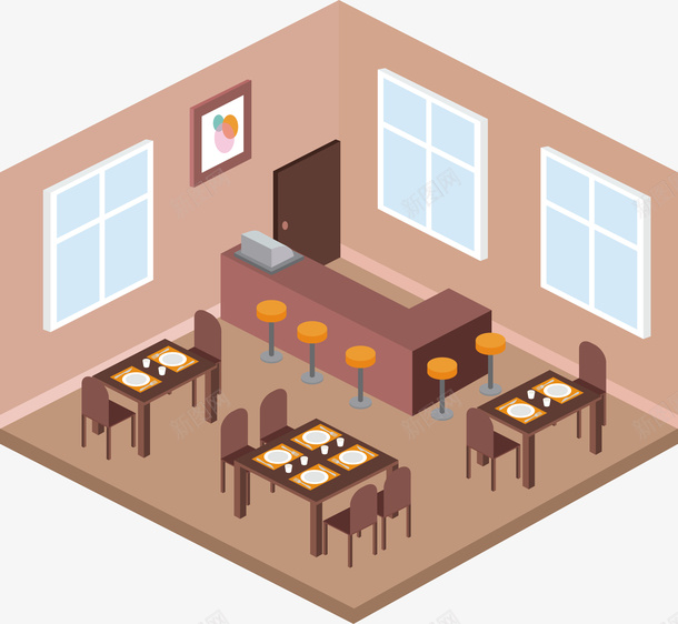 小饭馆矢量图eps免抠素材_新图网 https://ixintu.com 室内设计 收银台 矢量png 餐桌 饭店 饭馆 矢量图