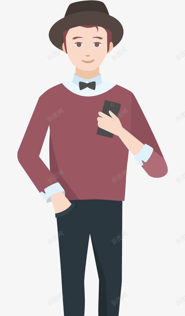 卡通拿着手机的男人图png免抠素材_新图网 https://ixintu.com 卡通 帅气的 帽子 手机 插图 时尚的 男人