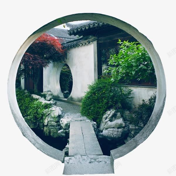 中国古代园林png免抠素材_新图网 https://ixintu.com 中国古建筑 园林 圆形 小桥