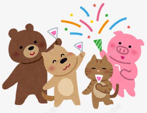庆祝png免抠素材_新图网 https://ixintu.com 卡通 可爱 喝酒 小熊 小狗 小猪 小猫 庆祝 生日礼花 礼花