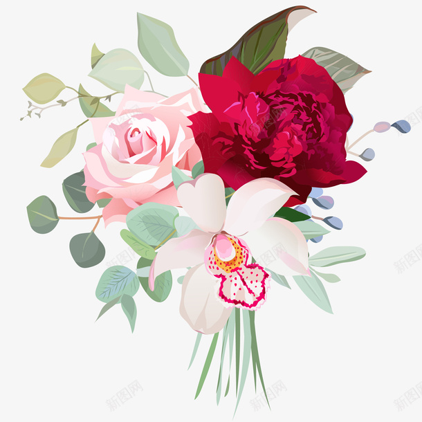 手捧花束插画矢量图ai免抠素材_新图网 https://ixintu.com 婚礼 彩色 手捧花束矢量插画 浪漫 玫瑰 百合 鲜花 矢量图