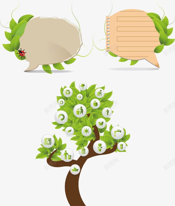 语言框环保图标png_新图网 https://ixintu.com 便签 环保图标 环保设计 纸质语言框 绿叶衬托