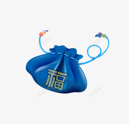 蓝色古风简单福袋png免抠素材_新图网 https://ixintu.com 古代配饰 古风 彩玉 朴素 福字 福袋 简单 荷包 蓝色 钱袋