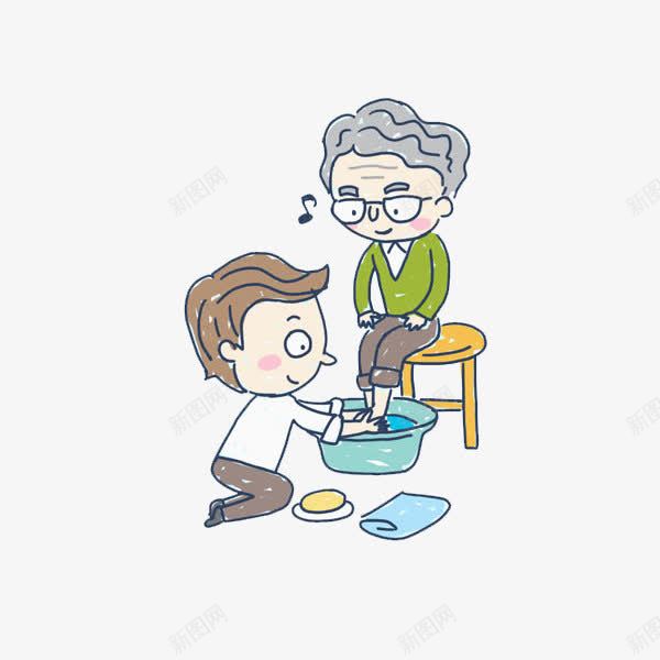 洗脚的男人png免抠素材_新图网 https://ixintu.com 凳子 卡通 孝顺孩子 孝顺的 帮父母洗脚 水盆 洗脚 男人 老人 肥皂