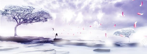 卡通唯美仙境背景bannerjpg设计背景_新图网 https://ixintu.com banner 丹顶鹤 仙境 卡通 唯美 树 背景 花瓣