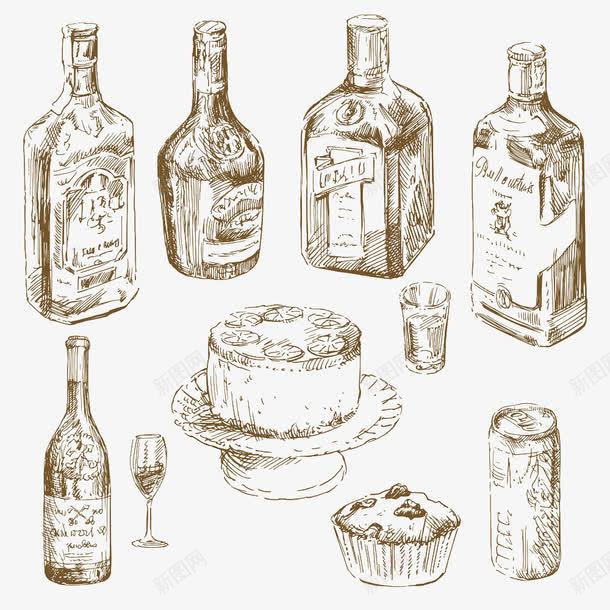 酒品酒瓶png免抠素材_新图网 https://ixintu.com 宴会 手绘 插画 线条 酒瓶