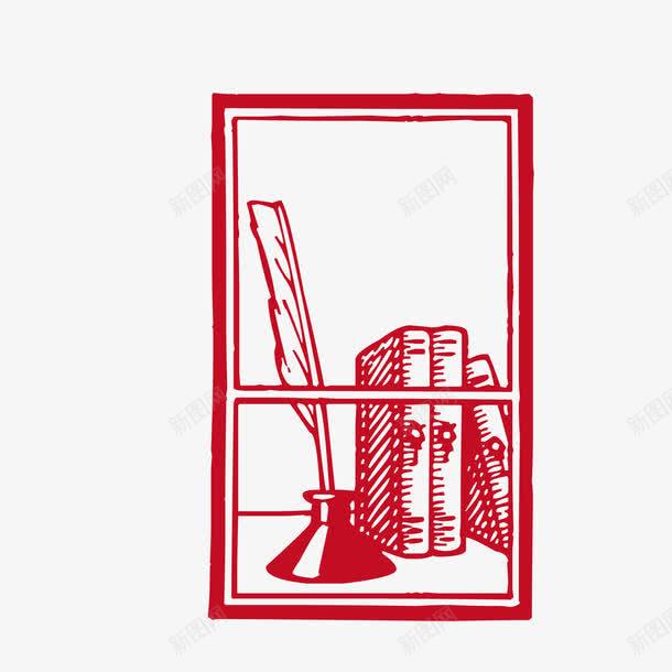 红色窗台插画矢量图eps免抠素材_新图网 https://ixintu.com 丝网印刷 印章 古籍 复古 手绘 插画图 版画 矢量图 矢量红白装饰插图 窗台 红色 红色木刻版画 红色矢量装饰图案 美食印章 羽毛笔 艺术 装饰