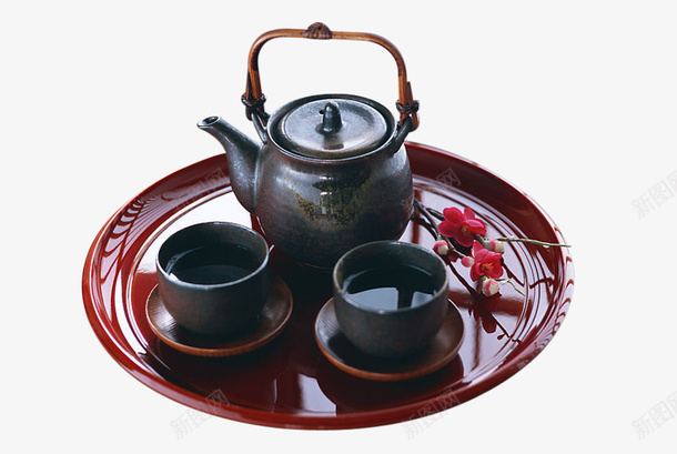 一套茶具png免抠素材_新图网 https://ixintu.com 梅花 茶具 茶壶 茶杯