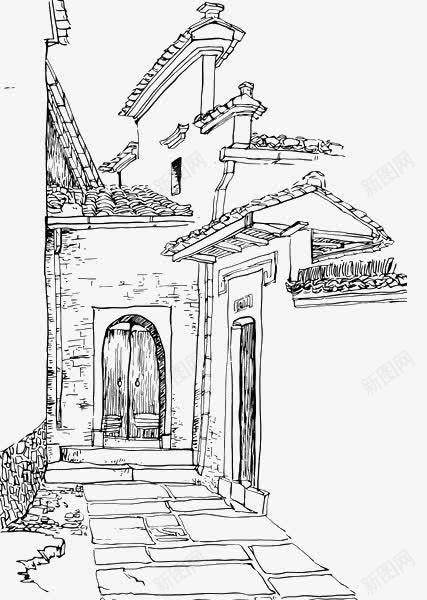 徽派建筑png免抠素材_新图网 https://ixintu.com 徽派建筑 手绘 素描 装饰 黑白