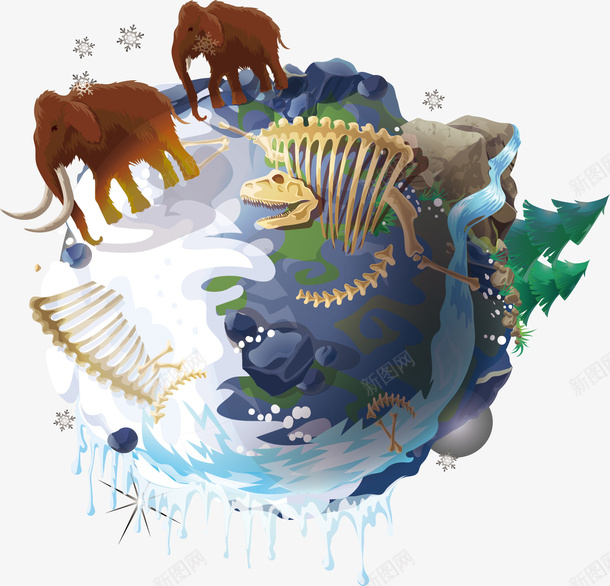 远古时代生物化石png免抠素材_新图网 https://ixintu.com 卡通 地球 大象 手绘 生物化石 远古时代