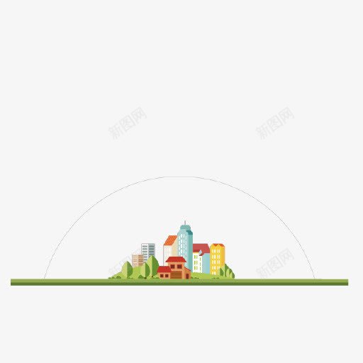 卡通社区png免抠素材_新图网 https://ixintu.com 卡通 房子 树木 社区 社群 绿地 草原