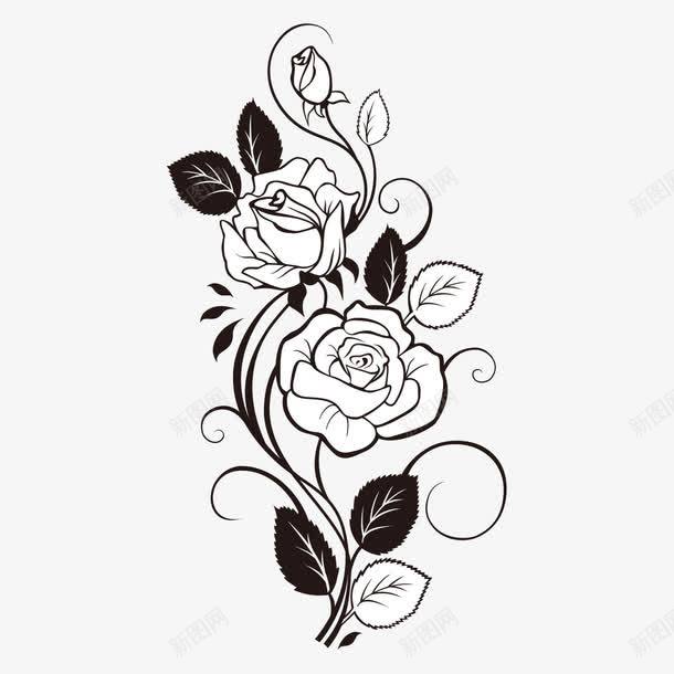手绘黑白玫瑰花卉png免抠素材_新图网 https://ixintu.com 填色练习 布料印花 底图 手绘花卉 漂亮花卉 玫瑰纹身 玫瑰花 花卉线图 装饰图案 设计底图 面料印花 黑白花卉