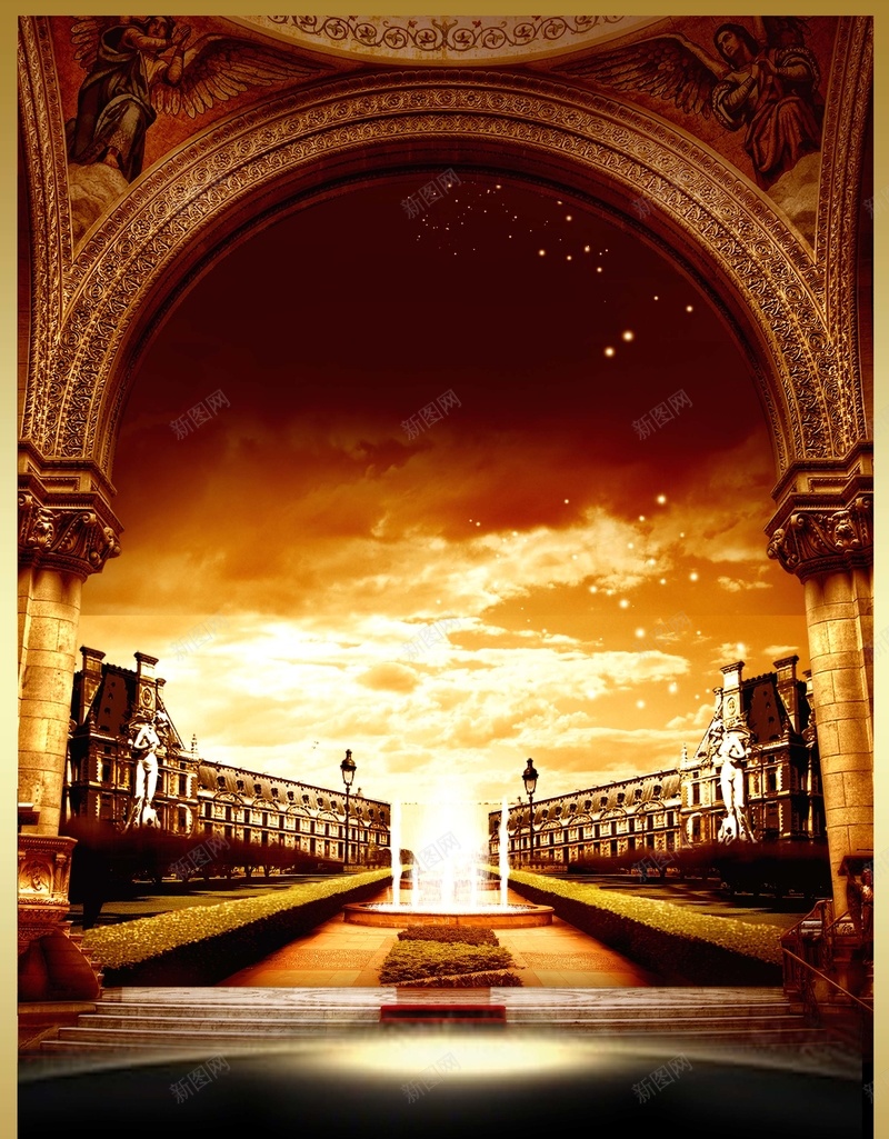 欧式建筑背景jpg设计背景_新图网 https://ixintu.com 商务 房地产 棕色 欧式建筑 科幻 科技 罗马柱