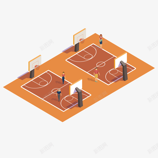 可爱的篮球场场景矢量图ai免抠素材_新图网 https://ixintu.com 卡通 小人 手绘 投篮 棕色 球场 矢量图 简单 篮球 篮球赛场 运动场