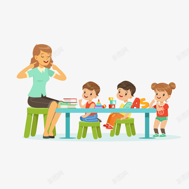 幼儿园老师与小朋友png免抠素材_新图网 https://ixintu.com 卡通人物 小朋友 幼儿园老师 背景装饰