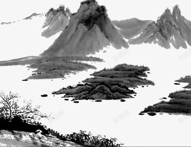 水墨画山石png免抠素材_新图网 https://ixintu.com 山川 水墨画 河流 画作 黑白