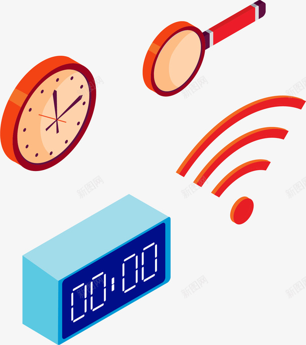 手绘时间矢量图ai免抠素材_新图网 https://ixintu.com WIFI信号 手绘 放大镜 时间 时间显示屏 电子表 矢量图 钟表