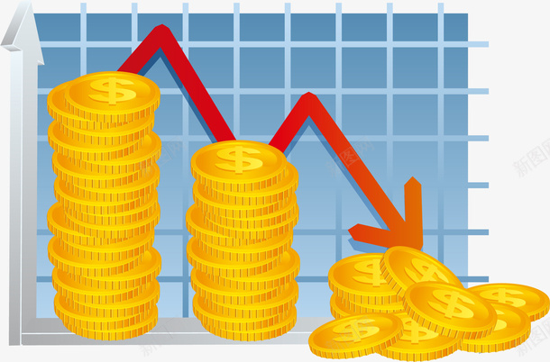 财富下跌金币贬值png免抠素材_新图网 https://ixintu.com png下载 png图库 免费png 矢量png 矢量贬值 财富下跌 财富减少 金币贬值