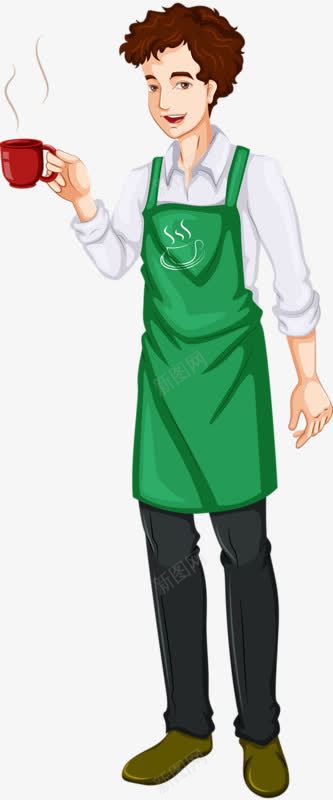 男咖啡师png免抠素材_新图网 https://ixintu.com 咖啡 围裙 提神 服务员