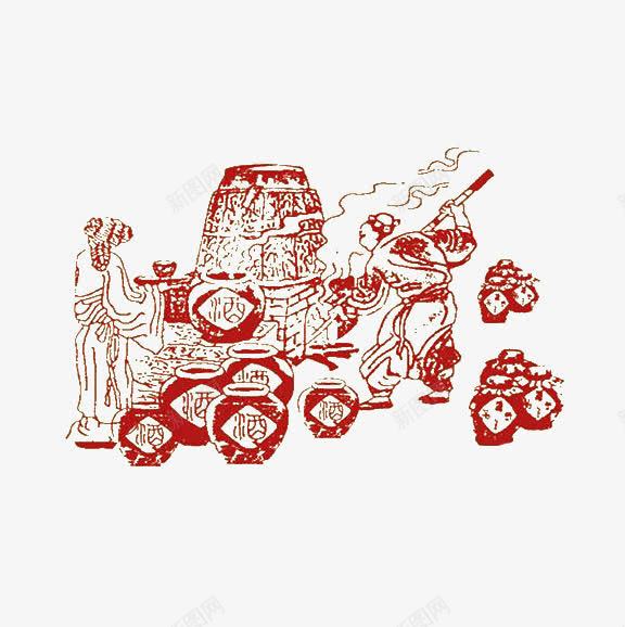 古代酿酒图插图元素png免抠素材_新图网 https://ixintu.com 书籍装帧 古代酿酒图 插图 红色