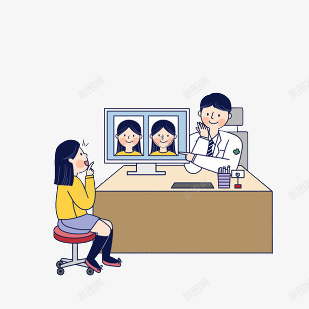 卡通给女病人讲解整容细节的医生png免抠素材_新图网 https://ixintu.com 医生与患者 惊呼的女士 整容医生 讲解细节