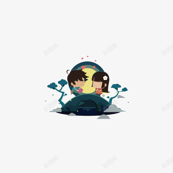 情人节二人鹊桥相会png免抠素材_新图网 https://ixintu.com 侄女 卡通 牛郎 相会 相爱 纹理 节日 鹊桥