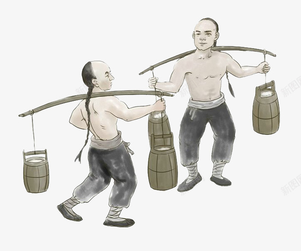 中国水墨画汉子挑水png免抠素材_新图网 https://ixintu.com 中国水墨画 体力活 劳动力 打水 担水 挑水 汉子挑水 重担