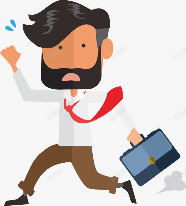 奔跑吧工作狂人png免抠素材_新图网 https://ixintu.com 上班 上班族 公文包 办公 卡通 商务人士 奔跑 工作狂 急匆匆 白领