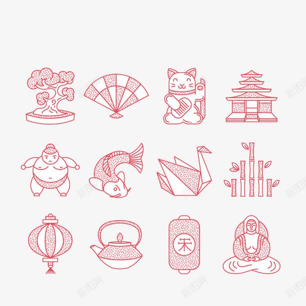 日本风卡通物件集合png免抠素材_新图网 https://ixintu.com 千纸鹤 折纸 灯笼 猫咪 盆栽 竹子