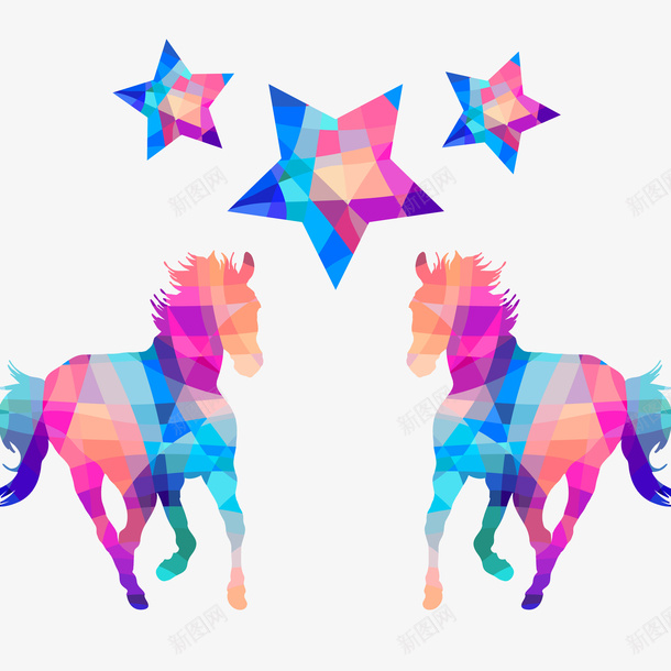 烈马矢量图eps免抠素材_新图网 https://ixintu.com Animal Animals 五角星 剪影 奔马 星星 炫彩 矢量素材 马 矢量图
