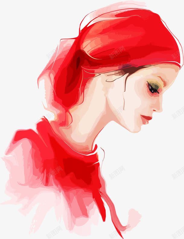 红色绸缎面料头巾美女插画png免抠素材_新图网 https://ixintu.com 手绘美女 插画 柔顺 红色 绸缎 美女 质感 面料材质 面料特点