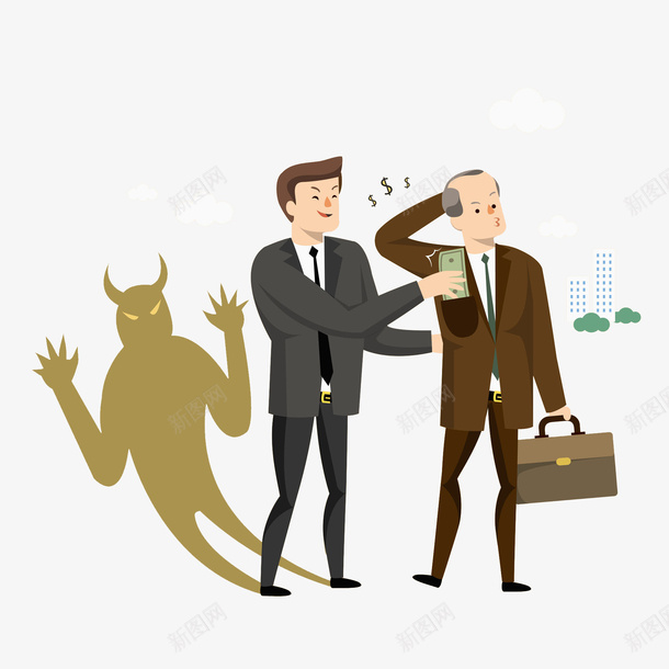 当面一套背面一套的商人png免抠素材_新图网 https://ixintu.com 商人 商务 地狱恶魔 奸商 恶魔 手绘 诈骗 金钱 阴险