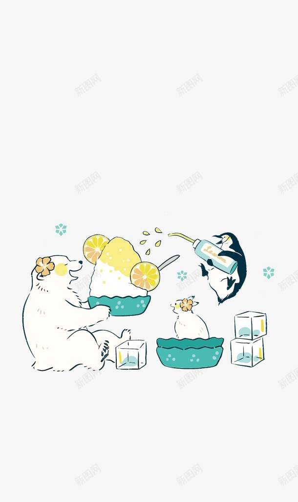 企鹅和北极熊吃刨冰png免抠素材_新图网 https://ixintu.com 企鹅PNG矢量图 企鹅免扣PNG图 刨冰矢量 北极熊 卡通 手绘
