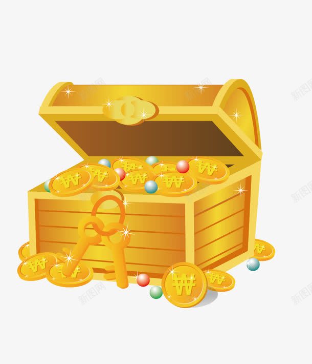 金闪闪的珠宝箱子png免抠素材_新图网 https://ixintu.com 百宝箱 素材 金币 钥匙