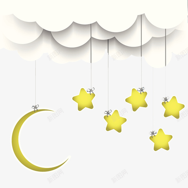 星星月亮云朵png免抠素材_新图网 https://ixintu.com 云朵 圆角五角星 插图 星形形状 月亮 闪亮的