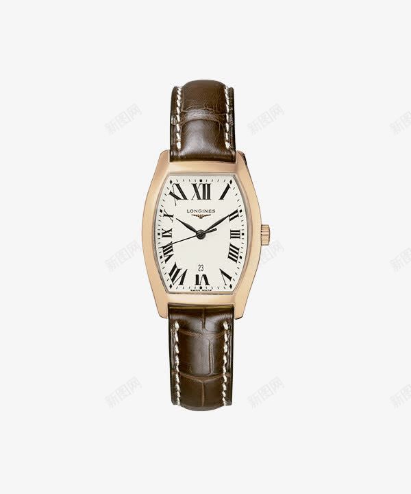 浪琴腕表典藏系列女款手表png免抠素材_新图网 https://ixintu.com LONGINES 产品实物 女士手表 手表 棕色牛皮 浪琴 腕表 银色