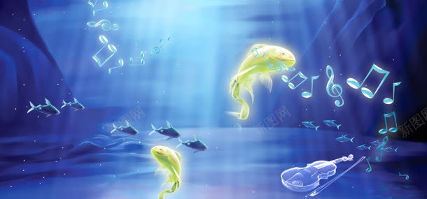 海中精灵舞蹈背景bannerjpg设计背景_新图网 https://ixintu.com 海中精灵舞蹈图片海洋鱼音乐符号小拉琴