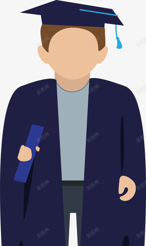 站姿毕业照男生手绘矢量图ai免抠素材_新图网 https://ixintu.com 免抠PNG 学位服PNG 毕业季 毕业袍 男生 矢量图 站姿