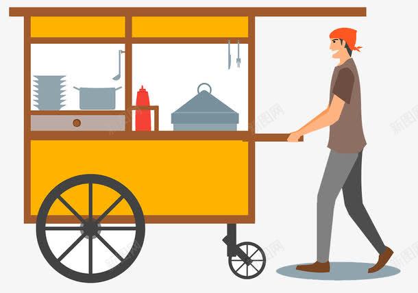 小贩商人png免抠素材_新图网 https://ixintu.com 卖东西 小推车 食物 黄色