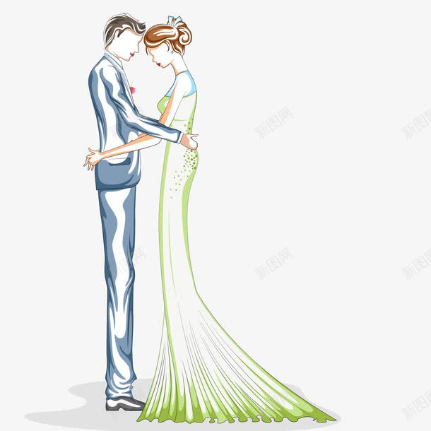 想拥的男女矢量图eps免抠素材_新图网 https://ixintu.com 卡通人物 婚纱 婚纱照 想拥的男女 新郎和新娘 牵手 礼服 绿色礼服 矢量图