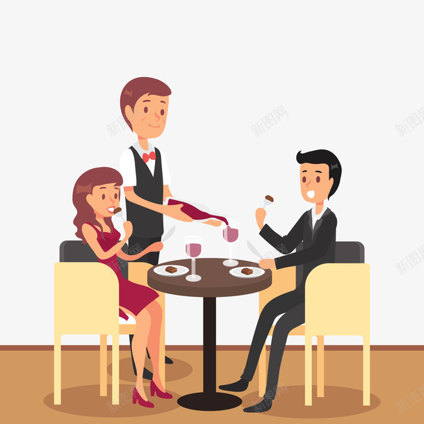 创意西餐厅用餐的男女png免抠素材_新图网 https://ixintu.com canting 卡通人物 吃饭 坐在餐桌前 用餐人物 背景装饰 西餐厅用餐男女