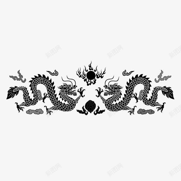 双龙戏珠黑白图png免抠素材_新图网 https://ixintu.com 双龙 舞龙舞狮 飞舞 黑色