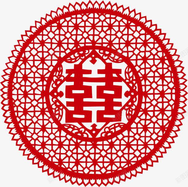 结婚剪纸png免抠素材_新图网 https://ixintu.com 婚姻 红色 红色剪纸花 红色剪纸花边
