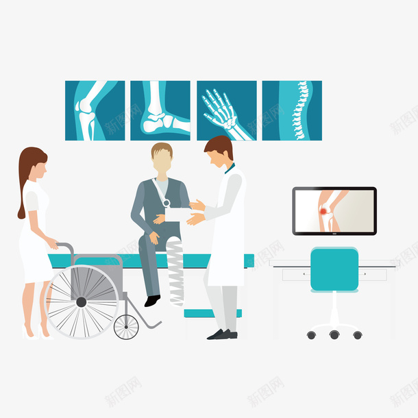骨科检查矢量图eps免抠素材_新图网 https://ixintu.com 卡通 检查 检查的病人 病人 骨科 骨科检查 矢量图