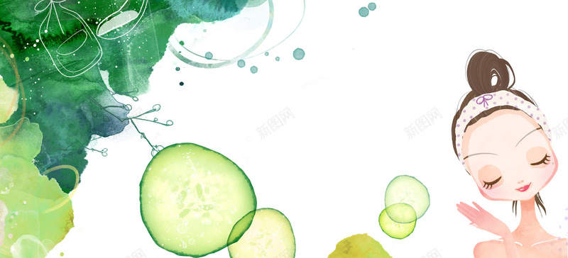 化妆品背景jpg设计背景_新图网 https://ixintu.com 养颜 化妆 化妆品海报 化妆品网站 卡通 卡通人 天猫美妆 彩妆 手绘 护肤 护肤品 海报banner 润肤 淘宝美妆 童趣 绿色 美妆 美妆节 美容 美白 补水 面膜 黄瓜